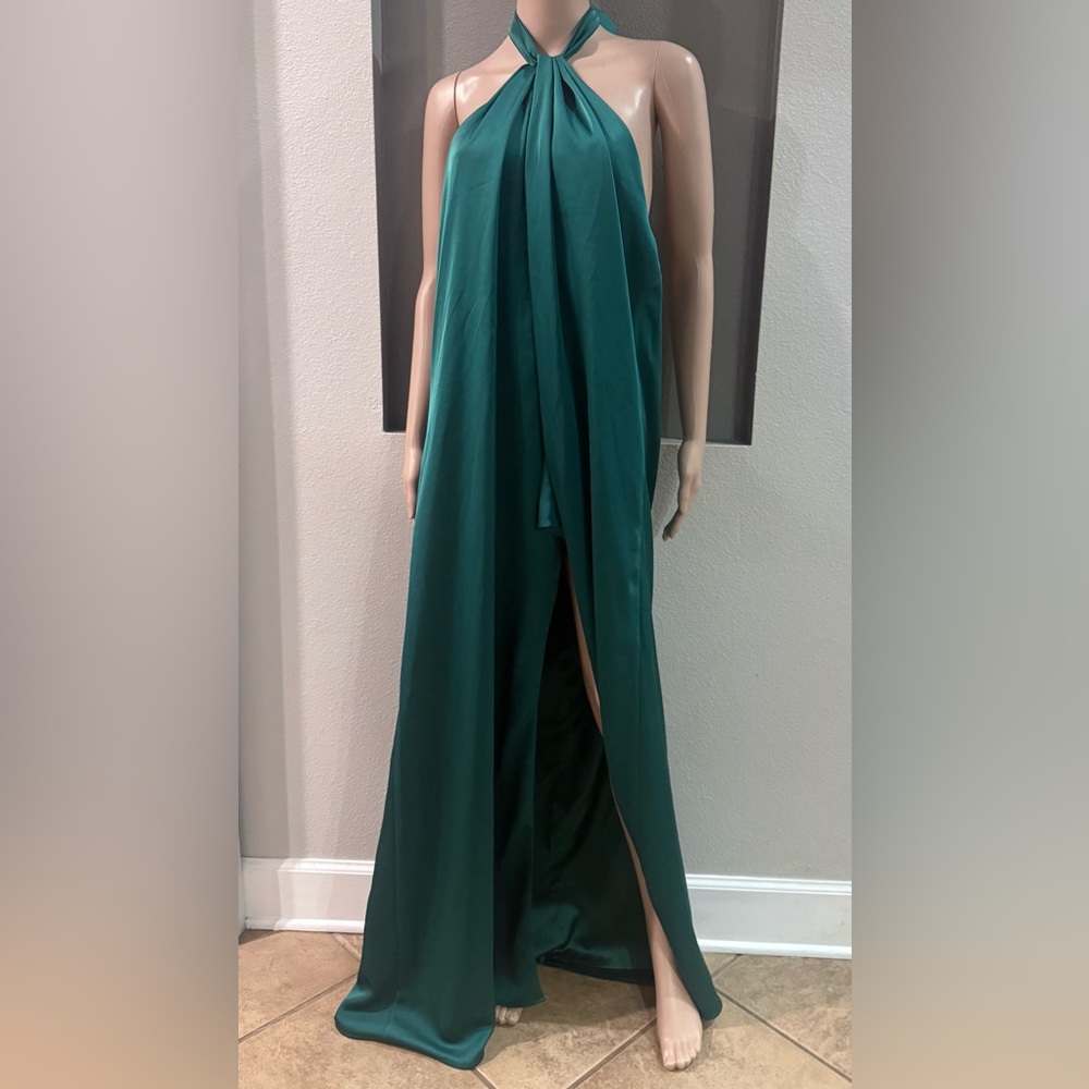Club L London Bottle Green Satin Maxi Dress NWT - Picture 2 of 7
